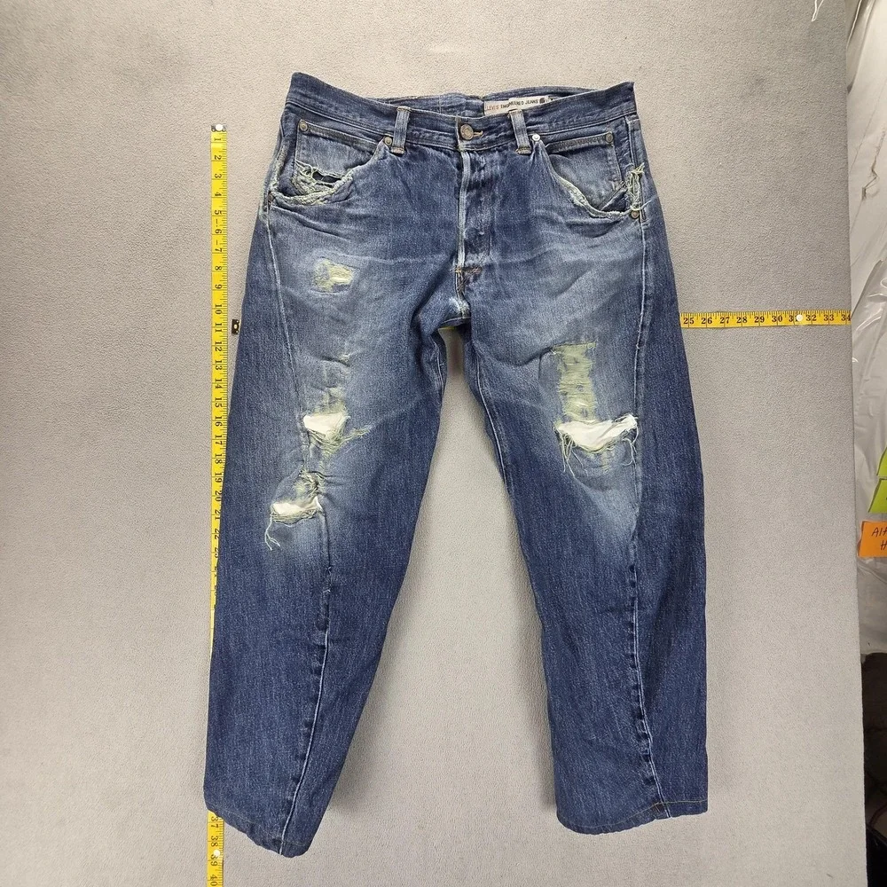 VTG Levis Engineered Jeans Mens Blue Cinch Back Twisted Altered Hem Fits 36x29